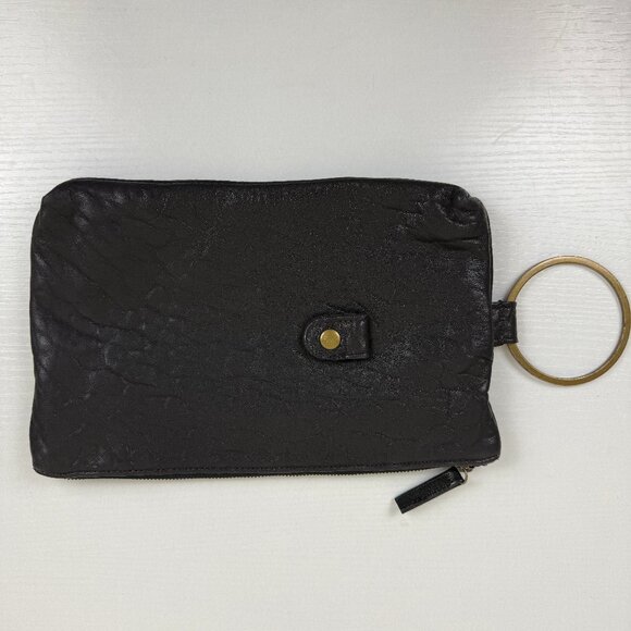 Kim White Super Soft Black Leather Wristlet/Ring Clutch - Picture 2 of 12